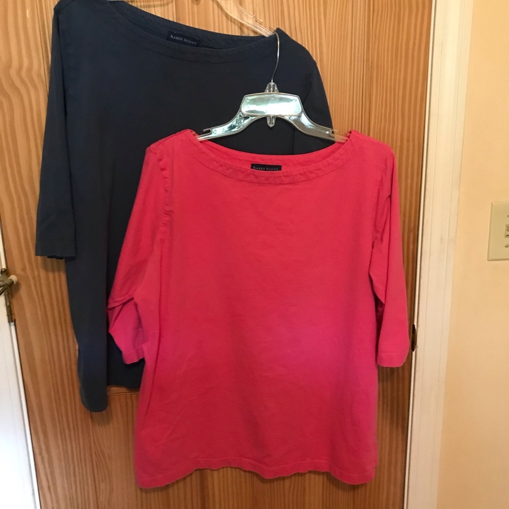 Karen Scott Boatneck 3/4 sleeve tunic in two colors